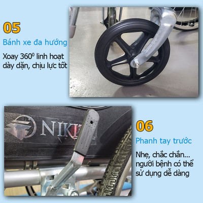 Xe lăn tay cơ bản có đệm cho người cao tuổi, người bệnh, người đi lại khó khăn - NIKITA S213-5CR