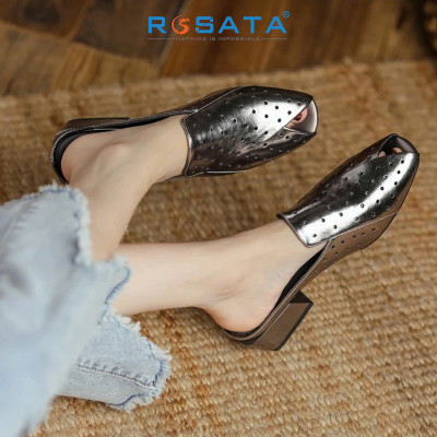 Dép nữ rọ đục lổ, gót vuông ROSATA RO684 - 4p - Bạc - BKSTORE