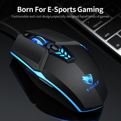 Chuột chơi game có dây T-WOLF G510 6 nút 4 đèn nền màu 800-3200 DPI có thể điều chỉnh cho văn phòng và máy tính xách tay / PC