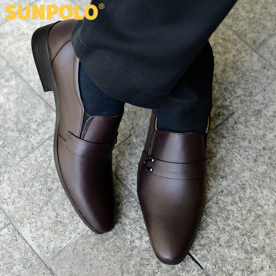 Giày tây nam da bò đế cao su mũi nhọn SUNPOLO SKT116 phiên bản nâu