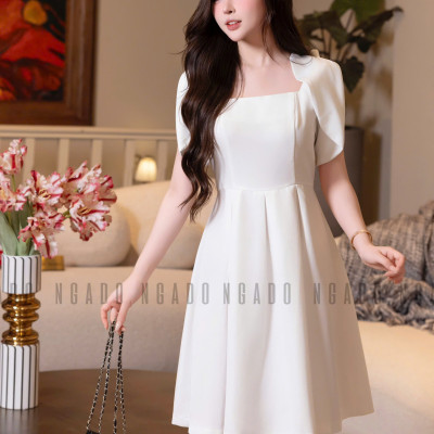 Đầm trắng xếp ly NGADO , đầm dự tiệc , đầm công sở
