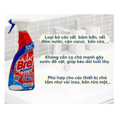 Bình Xịt Tẩy Rửa Đa Năng Bref Power 750ml, nhập khẩu Đức- Tẩy dầu mỡ, Tẩy Bếp, Thiết Bị Nhà Bếp, Nhà tắm, Inox, hiệu quả lên đến 99.9%.
