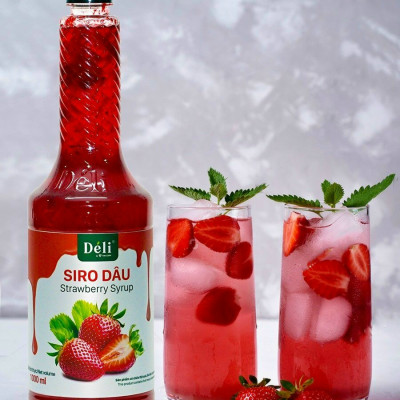 Siro dâu Déli - 1 lít - đậm đặc, chuyên dùng pha chế trà trái cây, soda