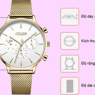 Đồng Hồ Nữ JS-005 Julius Star Hàn Quốc Dây Thép nhiều màu