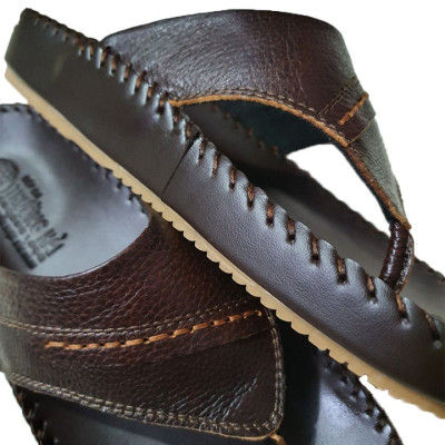 Dép nam xó ngón nâu da bò may viền chính hãng Trường Hải XN1004