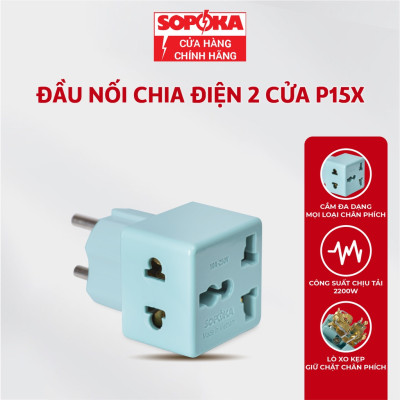 Ổ chia điện đầu nối thông minh P15 SOPOKA 1 chia 2 cửa có ổ cắm 3 chấu tiện lợi