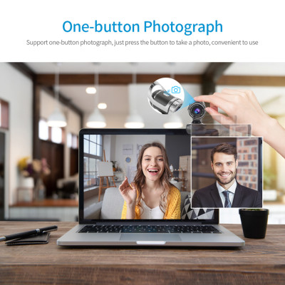 HXSJ LG-68 Computer Webcam USB Web Cam with Sound-absorbing Microphone Support One-button Photograph for PC Laptop