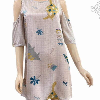 Đầm mặc nhà khoét vai LMcation Tencel - Xanh ngọc hoa văn