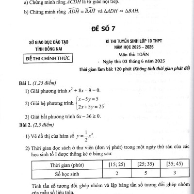 Đề thi vào lớp 10 môn toán theo cấu trúc mới năm 2025 (Dùng chung cho mọi bộ SGK)