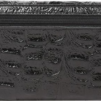 Ví Nữ Da Bò Vân Cá Sấu Lớn 3 Gấp Huy Hoàng HT3152 (19 x 9.5 cm) - Đen