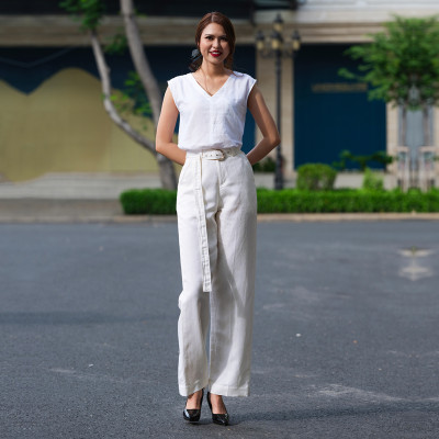 Quần Ống Suông Quần Linen Trắng Cao Cấp Thời trang thiết kế Hity PAN047 (Trắng Kim Cương)