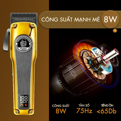 Tông đơ cắt tóc chuyên nghiệp Kemei KM-1825 lưỡi mạ carbon DLC, động cơ không chổi than công suất mạnh 8W hoạt động mạnh mẽ không nóng, không ồn - Hàng chính hãng