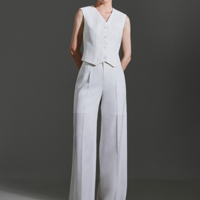 Quần vải ống suông fom dài TOVE màu trắng thiết kế cao cấp WHITE CHIC