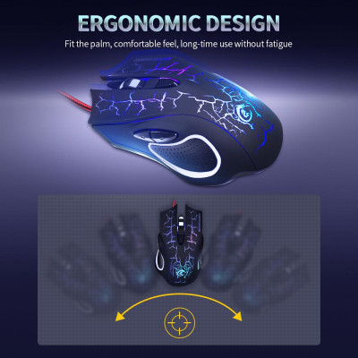Chuột chơi game quang có dây USB  ánh sáng đầy màu sắc Chuột 6 nút với năm DPI có thể điều chỉnh cho máy tính để bàn
