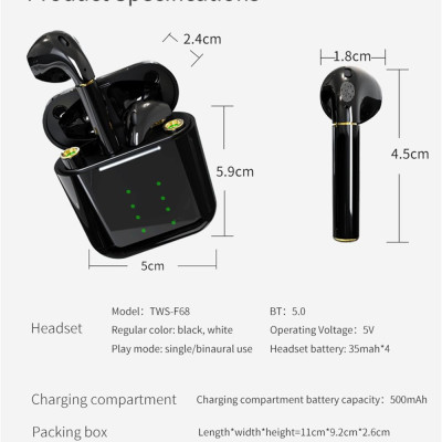 CINCATDY Tai Nghe Bluetooth V5.0 True Wireless Earbuds Headphone không dây Earphone chống nước IPX5 with Battery Replacement - Hàng Chính Hãng