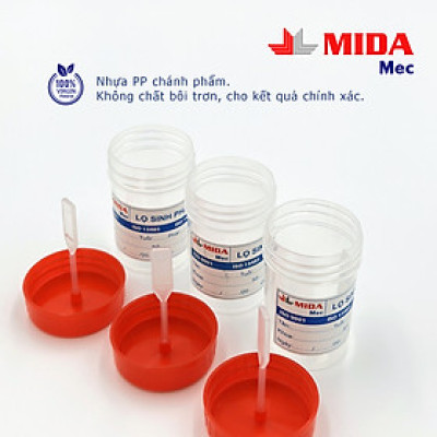 Lọ đựng bệnh phẩm MidaMec có gá 40ml PP đóng gói 100 lọ/bao - Nắp Đỏ