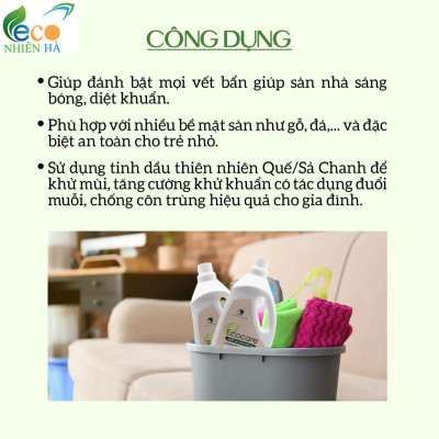 Nước lau sàn ECOCARE 4L tinh dầu thiên nhiên, nước lau nhà đuổi muỗi, chống trượt cho bé
