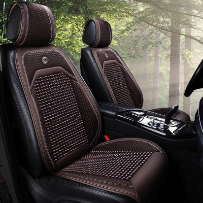 Lót Ghế Hạt Gỗ Ô Tô Phối Da Cao Cấp Libai - Lót Ghế Xe Hơi Chống Nóng, Thoáng Khí, Massage Lưng, Bảo Vệ Da Ghế Xe