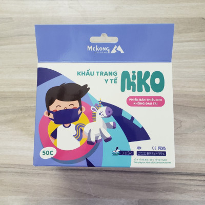 1 Kiện 50 hộp khẩu trang trẻ em MIKO cao cấp, có dây đeo mềm không đau tai.