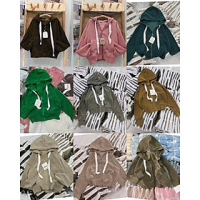 Áo khoát nữ nhung nhung gân trơn 4 túi nhiều màu hàng đẹp dễ thương-A2054