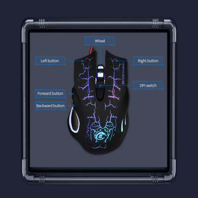 Chuột chơi game quang có dây USB  ánh sáng đầy màu sắc Chuột 6 nút với năm DPI có thể điều chỉnh cho máy tính để bàn