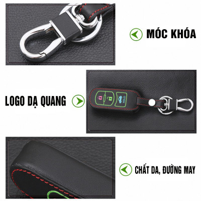 Cho xe Mazda, bao da chìa khóa 3 nút dạ quang kiêm móc khóa chất liệu da, Inox MIHOCO Mazda 3N/ Hành chính hãng