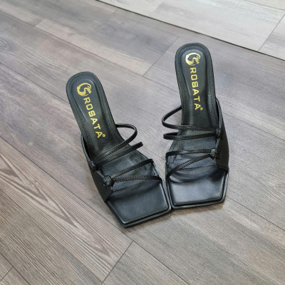 Dép nữ quai ngang, gót nhọn ROSATA RO732 - 7p - Đen, Bạc - BKSTORE