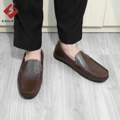 Giày mọi nam da bò cao cấp dành cho giới công sở SIGOURNEY màu nâu SIG20 bảo hành 18 tháng