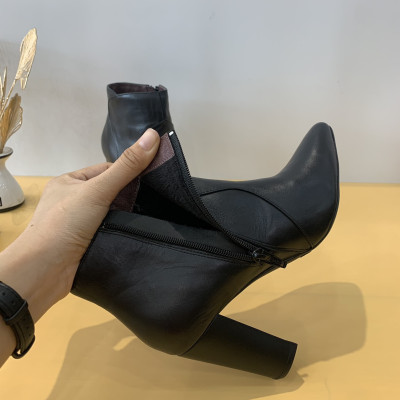 Boot nữ PABNO PN652, Giày Bốt nữ da mịn cổ cao gót vuông 8cm, Giày boot nữ chính hãng khóa bên mũi nhọn cao cấp
