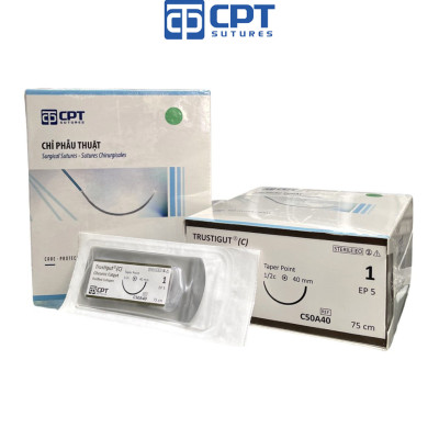 Chỉ phẫu thuật tự tiêu tan chậm CPT Trustigut (C) Chromic Catgut số 1 - C50A40