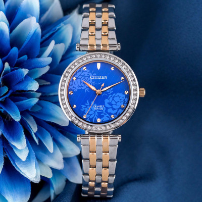 Đồng Hồ Nữ Citizen Đính Đá Swarovski Dây Thép Không Gỉ ER0218-53L - Mặt Xanh 