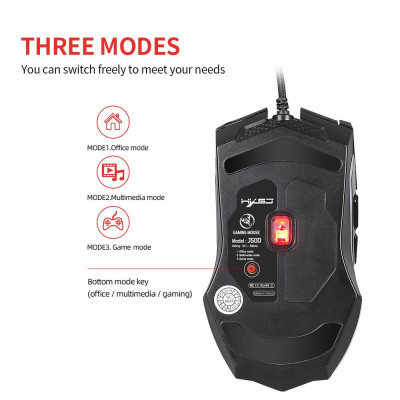 Chuột chơi game có dây HXSJ J500 USB với màn hình hiển thị Sáu DPI có thể điều chỉnh cho máy tính để bàn