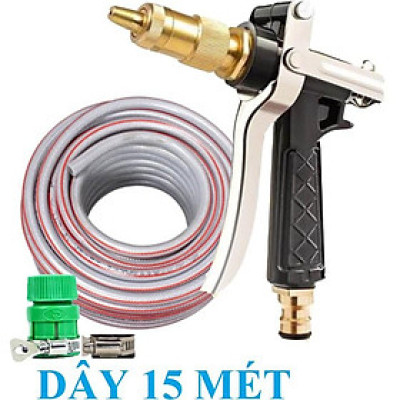 Vòi Xịt️Evoucher Bộ dây vòi xịt nước rửa xe, tưới cây , tăng áp 3 lần, loại 15m 206236 đầu đồng.đai+  đai