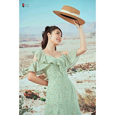 Đầm maxi lệch vai, bèo ngực, chân 2 tầng Tri