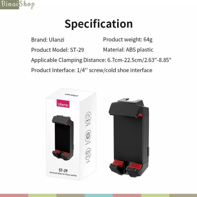 Ulanzi ST-29 – Kẹp Điện Thoại, Máy Tính Bảng Xoay Linh Hoạt, Tích Hợp Cold Shoe Và 2 Ngàm Phụ Kiện (Hàng Chính Hãng)