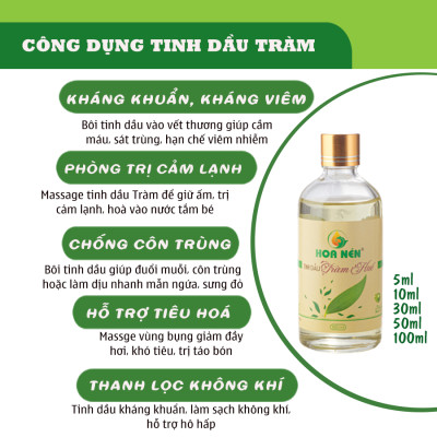 Tinh dầu tràm Huế nguyên chất Hoa Nén - Chuẩn VietGAP - Chăm sóc sức khỏe mẹ và bé 3ml - 100ml