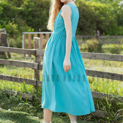 Đầm xanh babydoll sát nách NGADO , đầm nữ , đầm thời trang , váy đi biển