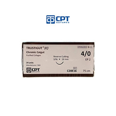 Chỉ phẫu thuật tự tiêu tan chậm CPT Trustigut (C) Chromic Catgut số 4/0 - C20E16