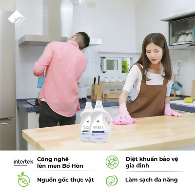 (TẶNG KÈM VỎ XỊT) Nước Lau Bàn Ăn Hữu Cơ ECOCARE 4L Quế/Sả Chanh Giúp Khử Mùi, Tẩy Vết Mốc, Ố Bẩn, Loại Bỏ Vết Dầu Mỡ
