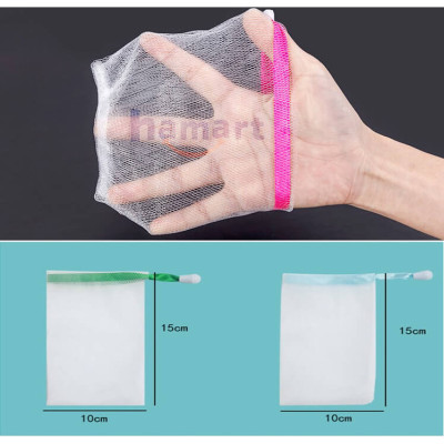 Túi Lưới Đựng Xà Phòng Tạo Bọt Xà Bông Tắm 2 Lớp Có Dây Rút Treo Tường Tiện Lợi Nhiều Màu