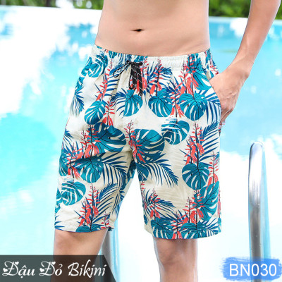 Quần đùi đi biển nam, quần thể thao du lịch hoạ tiết hoa lá trẻ trung, phom rộng rãi thoải mái, chất đẹp dày dặn | BN030