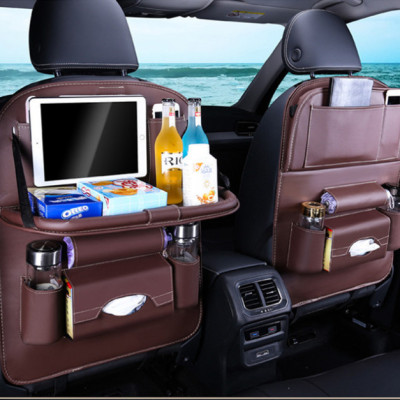 Túi treo đồ kiêm giá để đồ bằng da trên ô tô màu đen và nâu