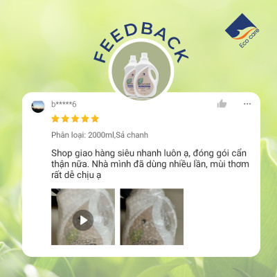 Nước lau sàn đuổi muỗi hữu cơ Bồ Hòn tinh dầu Sả Chanh 2000ml thương hiệu Ecocare