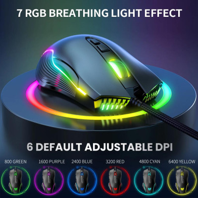 Chuột chơi game có dây ONIKUMA CW905 7 phím tiện dụng  có thể điều chỉnh 6 cấp Hiệu ứng ánh sáng RGB
