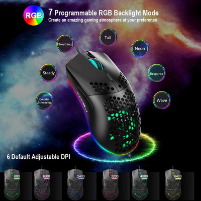 Chuột chơi game công thái học có dây HXSJ J900 RGB V100 35