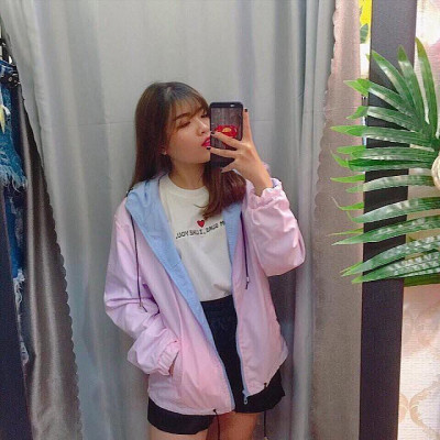  Áo khoác nữ dù 2 lớp phối sọc tay có nón dễ thương - M092