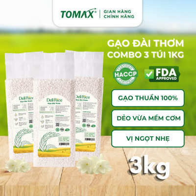 Combo 3 túi 1kg Gạo Đài Thơm - tơi xốp, dẻo cơm, thơm dịu - TOMAX