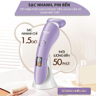 Máy tẩy lông Kemei KM-1539 chuyên dùng cạo lông toàn thân, bikini sử dụng pin sạc tiện lợi - Chính hãng