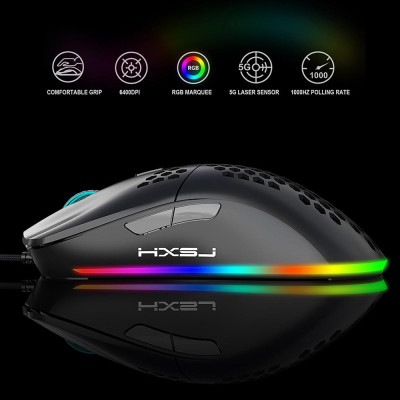 Chuột chơi game có dây HXSJ J900 USB RGB với sáu DPI có thể điều chỉnh Thiết kế tiện dụng cho máy tính xách tay Màu trắng 
