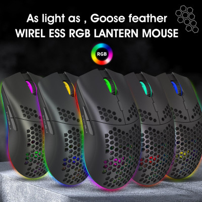 Chuột chơi game không dây HXSJ T66 RGB 2.4G Chuột sạc ánh sáng RGB với DPI có thể điều chỉnh Thiết kế tiện dụng cho máy tính để bàn - Màu trắng